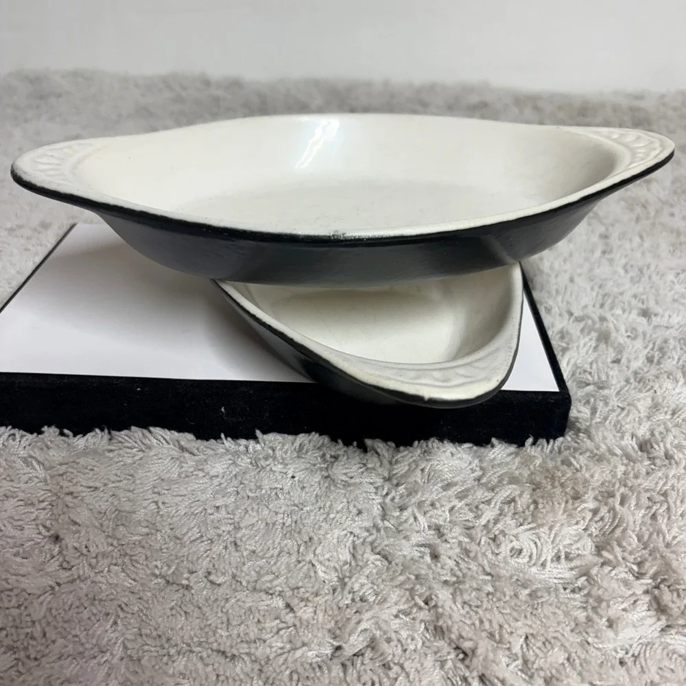 HF Coors Black Velvet 528 Au Gratin Dishes Set of 2 Black White Stoneware USA